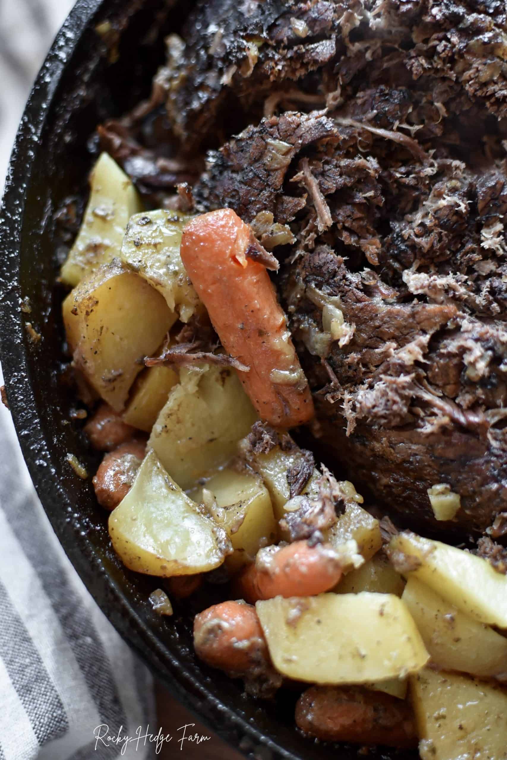 Dutch Oven Chuck Roast with Carrots and Potatoes Rocky Hedge Farm