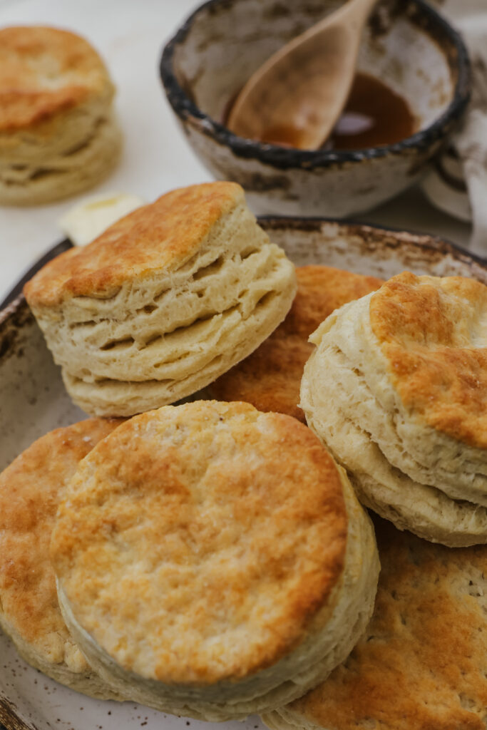 Golden buttermilk biscuits with flaky layers