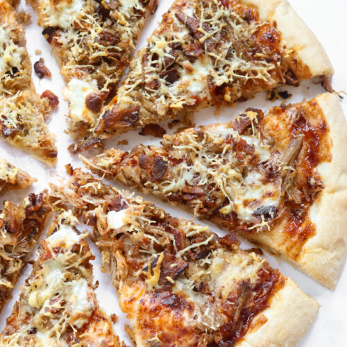 Served slices of BBQ pulled pork pizza perfect for pizza nights
