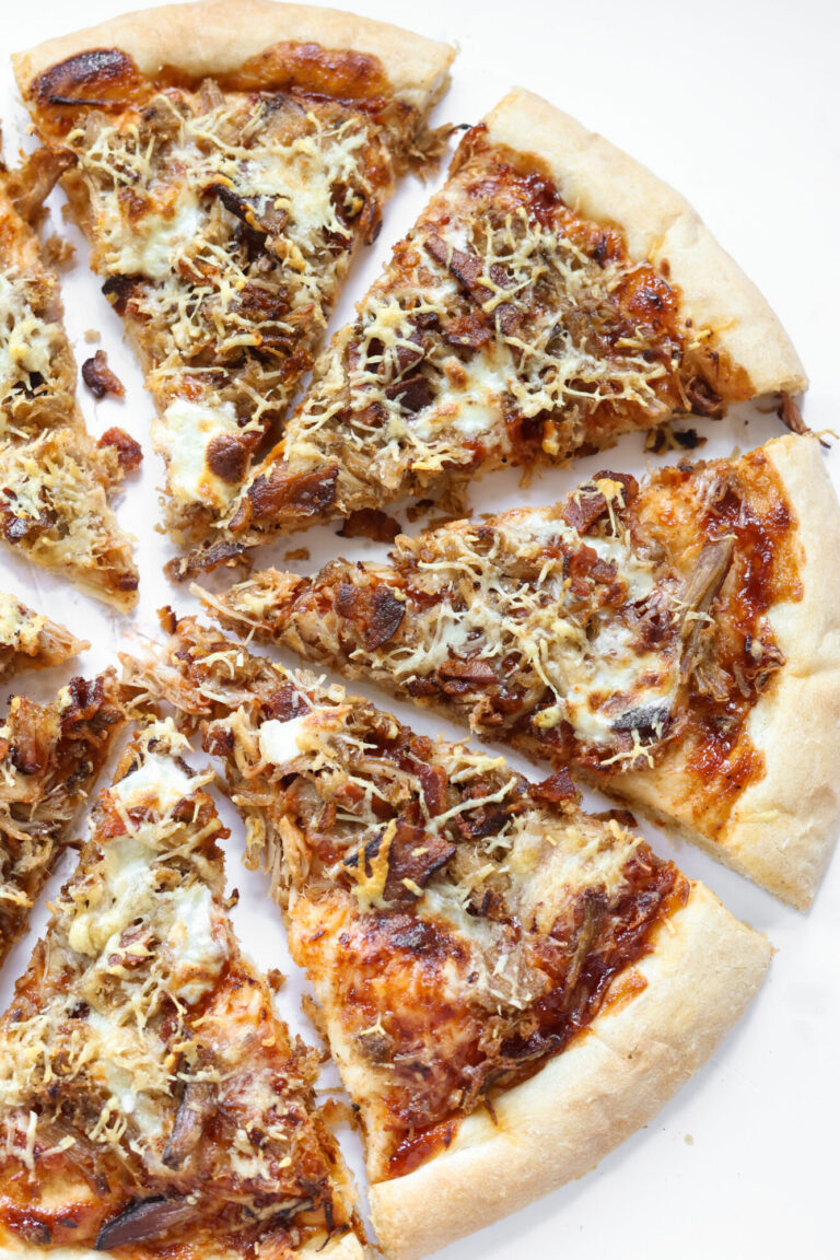 Served slices of BBQ pulled pork pizza perfect for pizza nights