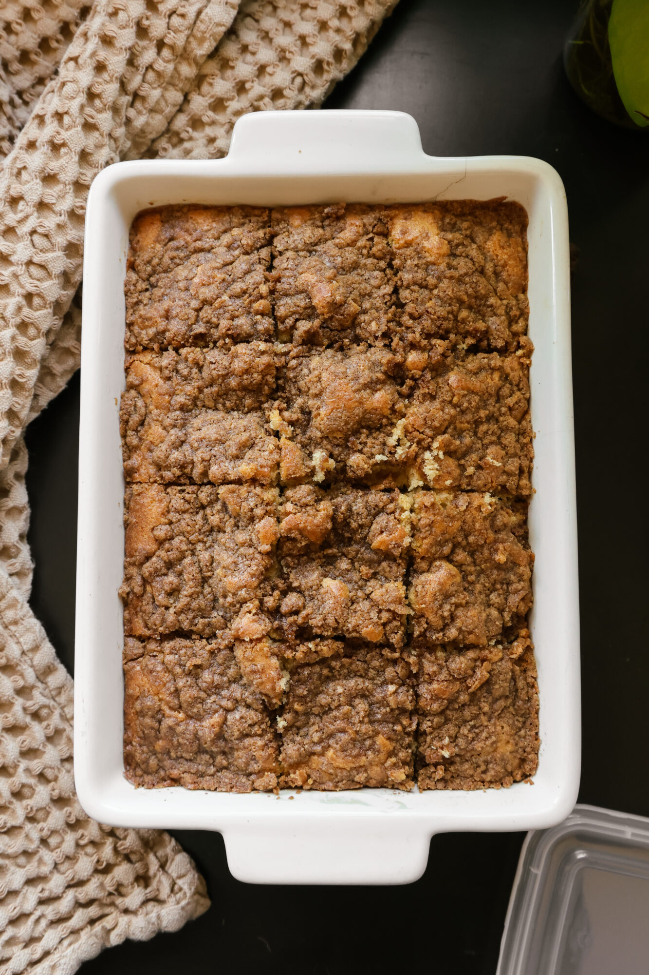 Finished cinnamon cardamom coffee cake with buttery crumb topping