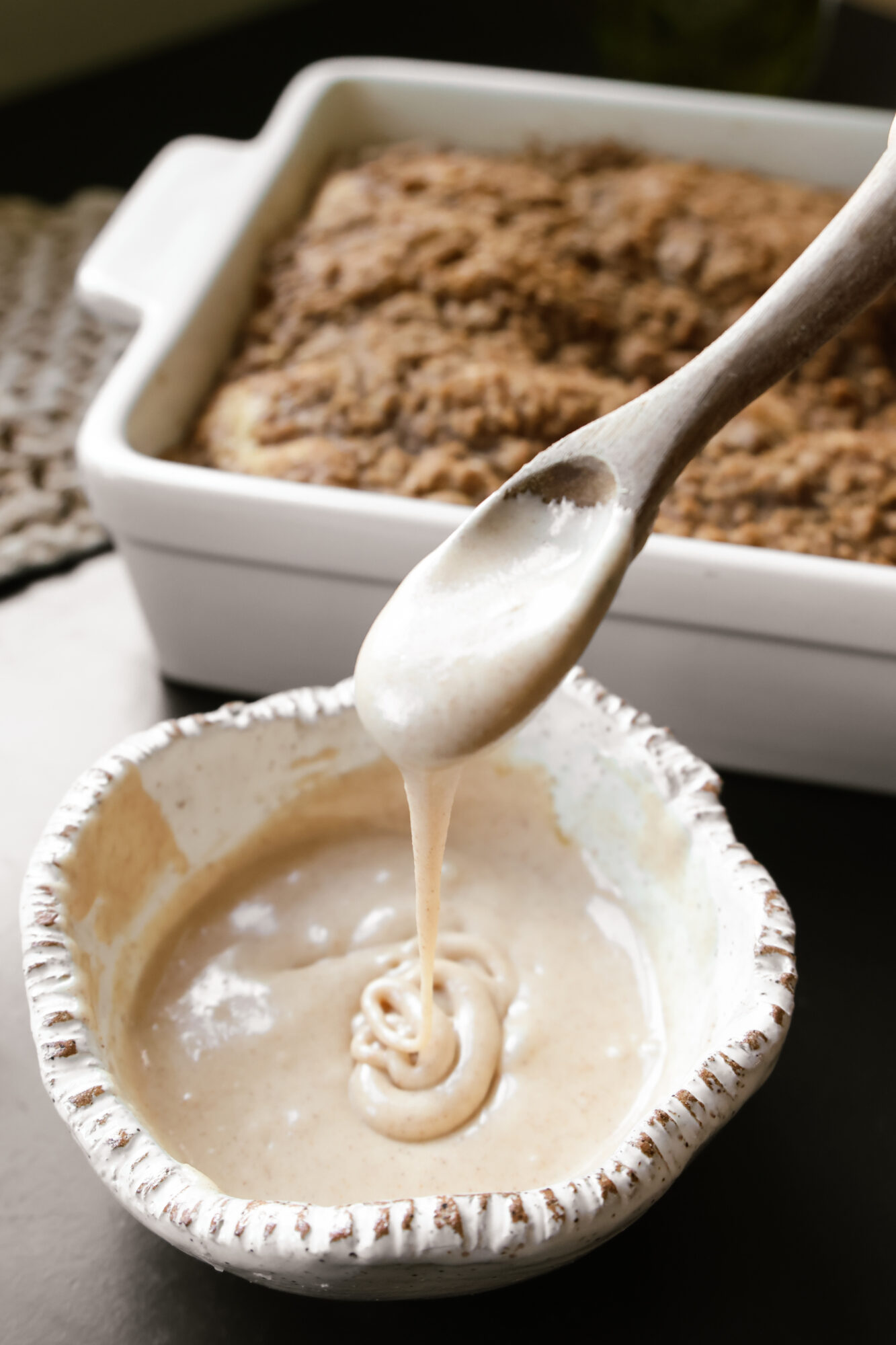 Homemade cinnamon maple glaze recipe made with pure maple syrup and powdered sugar.