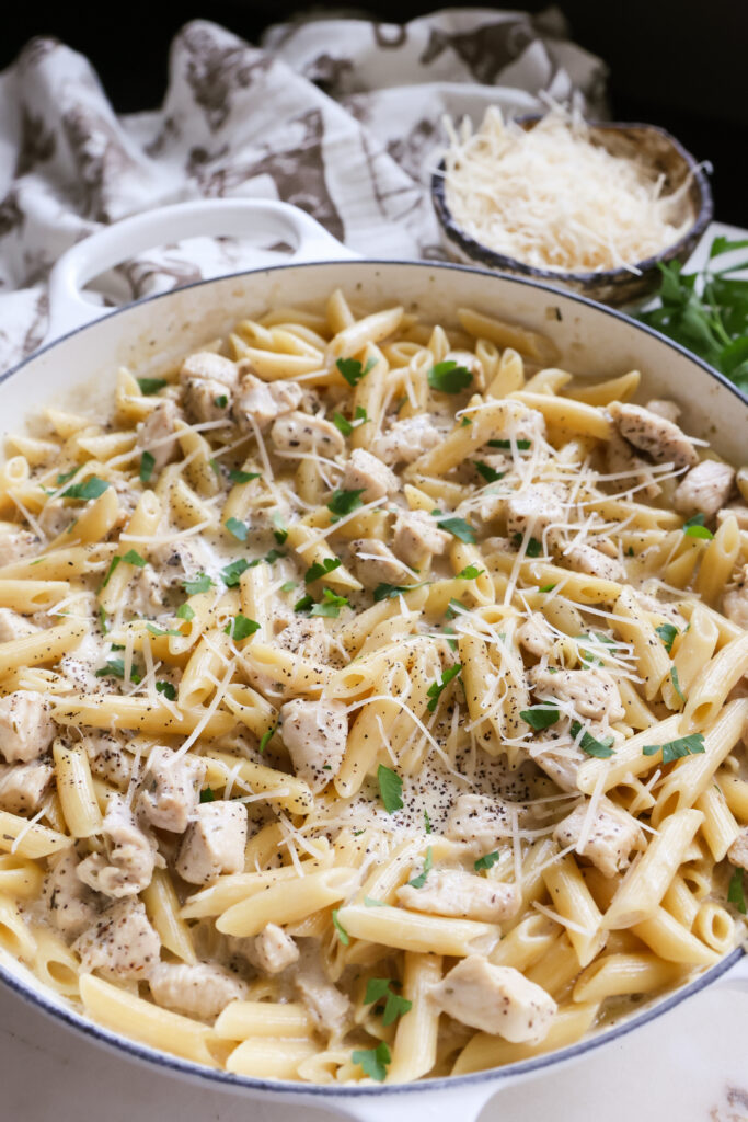 Easy 30 minute chicken Alfredo with tender pasta and rich sauce