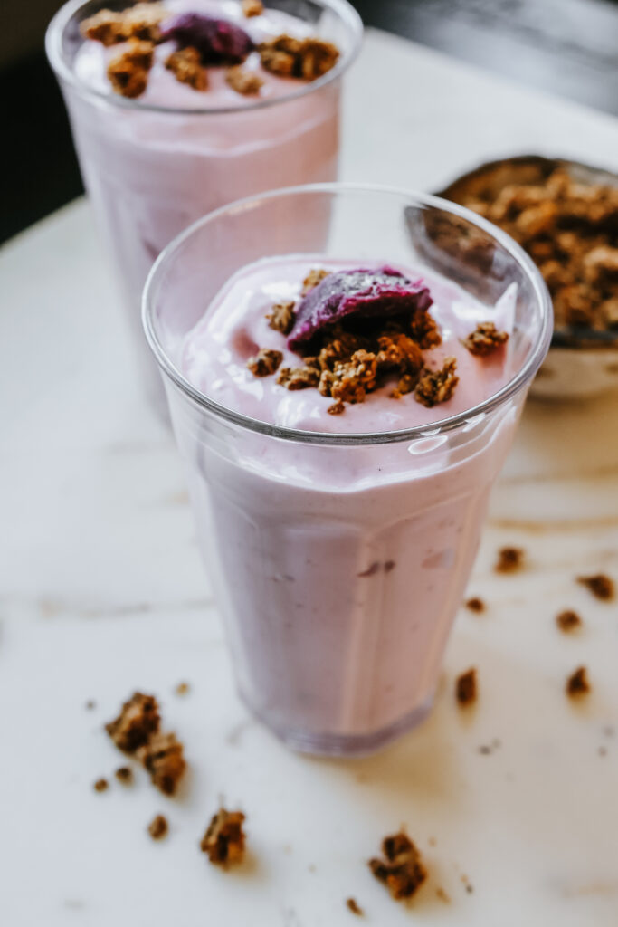 Thick and creamy cottage cheese smoothie with natural sweetness from honey